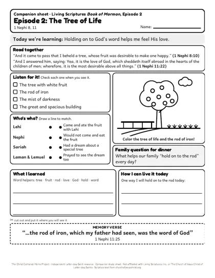 Preview of the kids’ companion sheet for episode 2, The Tree of Life